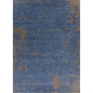 Tapis rectangulaire 4m en laine et viscose tufté à la main, motif jacquard rayé abstrait bleu, pour couloir, maison, adolescents TRA-15281 - Product Image 1