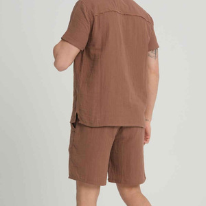 Ensemble polo et short personnalisé pour homme, couleur unie, été, manches courtes, respirant, en coton tricoté, ensemble deux pièces - Product Image 3
