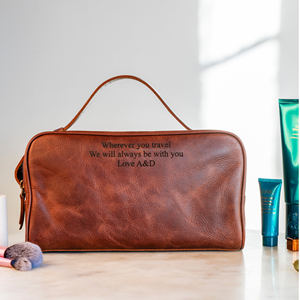 Genuine Leather Toiletry Bag Mens Dopp Kit Travel Wash Bag Shaving Kit <b>Pouch</b> <b>Waterproof</b> Lining Wholesale B2B TYG-0243 - Product Image 5