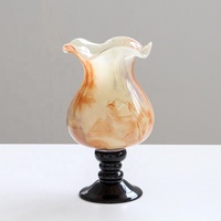 Vases en verre soufflé à la bouche Bixuan avec bord festonné en forme de pétale, ambre, turquoise, bleu glace, crème, orange, porte-fleurs, décoration de centre de table de mariage