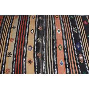 Tapis Kilim, tapis turc de 4,2 x 8,8 pieds, tapis noir à motifs floraux en laine - Product Image 4