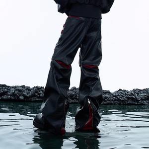 2024 Patchwork Casual pantalones masculinos nicho deconstrucción PU pantalones de cuero contraste empalme suelto pierna recta lona - Product Image 4