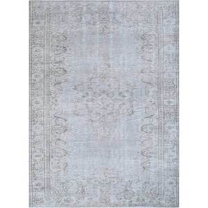Tapis en laine noué à la main gris et noir vintage Pae-620, tapis de salon rectangulaire abstrait à motif médaillon pour adolescents et maison - Product Image 1