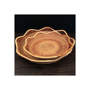 Plateau de table basse plateau ottoman en rotin rond plateaux de service tissés avec poignées pour la maison et la cuisine décorative naturelle - Product Image 4