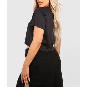 Camisetas recortadas con estilo para mujer de color sólido con estampado personalizado de ajuste holgado de poliéster/algodón de nueva moda - Product Image 3