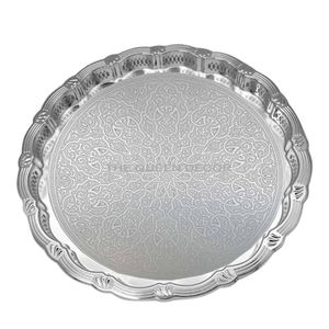 ถาดเสิร์ฟเหล็กโลหะสำหรับตกแต่งงานโบราณดีไซน์ลายนูนรูปทรงกลมของแท้ - Product Image 1