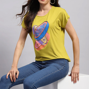 Diseño de fabricación Ropa de mujer Camiseta estampada de manga corta para mujer Camiseta de algodón con cuello redondo Camiseta estampada para mujer - Product Image 2