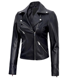 Chaquetas de cuero de Moto de Color negro de piel de cordero de alta calidad, chaquetas de cuero de Material de carcasa suave de poliéster interior personalizado para mujer 2025 - Product Image 3