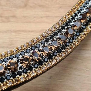 Diamante de imitación negro azabache, Topacio ahumado, 5 filas, cristales multicolor, cuero genuino, hecho a mano - Product Image 3