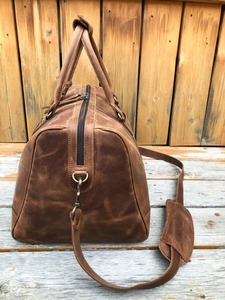 Bolso de lona personalizado Unisex de cuero de grano completo grande, conjunto de bolso de mano, Monograma, estilo Vintage, viaje nocturno, regalo de Navidad para hombres - Product Image 2