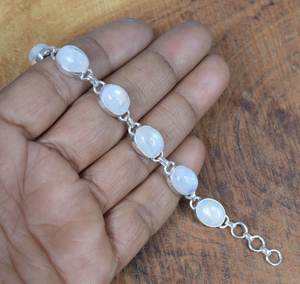 Rainbow Moonstone 925 Sterling <b>Silver</b> Adjustable <b>Bracelet</b> Oval Gemstone Handmade Jewelry Women June Birthstone - Product Image 3