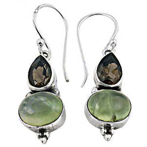 Boucles d'oreilles pendantes en argent sterling 925 plaqué or rose avec préhnite et quartz fumé pour femmes - Product Image 1