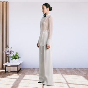 Las blusas y Camisas de mujer más vendidas BLUSA DE MANGA LARGA GRIS Frente plisado Ropa de oficina de tela de alta calidad para mujer - Product Image 4