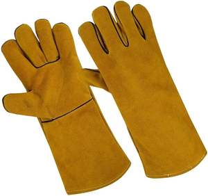 Guantes de trabajo de cuero para hombre y mujer, guantes de jardinería duraderos reforzados, guantes de trabajo de piel de vaca, resistentes a pinchazos y cortes - Product Image 1