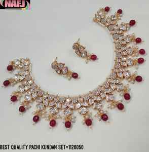 ENSEMBLE DE BIJOUX INDIENS TRADITIONNELS ET À LA MODE EN CUIVRE ENSEMBLE DE BIJOUX DE MARIAGE POUR FEMMES BOUCLES D'OREILLES ET COLLIER - Product Image 3