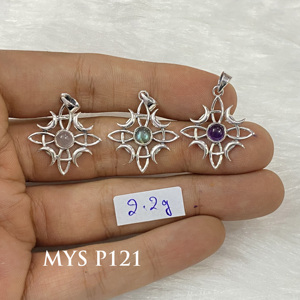 Colgante de Plata de Ley 925 con diseño de Luna original con piedras preciosas naturales a granel, joyería fina hecha a mano al por mayor para regalo de mujer - Product Image 1