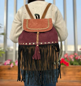 มาใหม่ล่าสุดBohoหนังนิ่มกระเป๋าเป้สะพายหลังผู้หญิงขอบพู่กระเป๋าเป้สะพายหลังหนังตะวันตกVINTAGEสไตล์กระเป๋าเป้สะพายหลังขนาดใหญ่ - Product Image 4