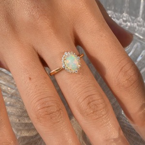 Minimalist 18k Gold Plated <b>Silver</b> Ethiopian Opal Engagement <b>Ring</b> with Prong Setting for Wedding or Bridal Gift by Opal Cabochon - Product Image 1