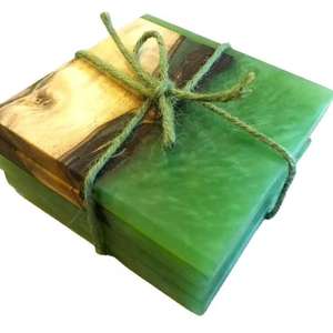 Branded Quality Customize <b>Square</b> Round Epoxy Wood Resin Coaster With Holder <b>Set</b> Coasters - Product Image 2