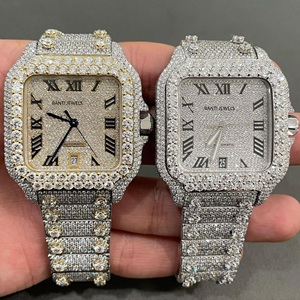 Reloj de Lujo con Incrustaciones de Moissanita, Automático, Estilo Hip Hop, en Acero Inoxidable con Brazalete Cubano Completamente Adornado con Diamantes - Product Image 1