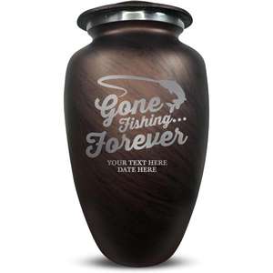 Urna de cremación para adultos grande personalizada de bajo precio con Gone Fishing Forever para cenizas de hombres o mujeres de la India - Product Image 1
