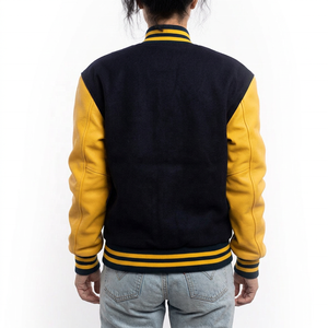 Chaqueta Bomber para Mujer, Negra y Amarilla, de Manga Corta, con Botones, Cuello Alto, Impermeable, Ecológica, con Forro Polar, para Invierno - Product Image 2