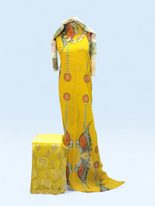 Conjunto de Tela Dirac Suiza Azul y Dorado Premium - Elegante Traje Tradicional Somalí con Chal y Borde a Juego - Product Image 5