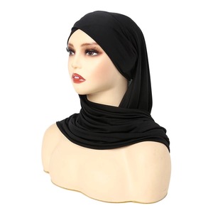 Hijab musulman Casquettes Wrap Head Solid Color Headscarf Turban Bonnet Fashion Cross Ladies Headdress Wearable - Product Image 3