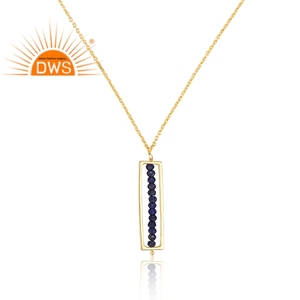 Collier pendentif en argent sterling plaqué or 18 carats avec pierre précieuse naturelle Lapis Lazuli, design tendance, pour fiançailles et mariage, certifié - Product Image 2