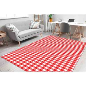 Tapis à carreaux rouges et blancs, tapis imprimé moderne pour la décoration de la maison, avec tapis à poils doux - Product Image 2