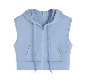 Best Deal Custom Cropped <b>Sleeveless</b> <b>Hoodies</b> Woman Blank Cotton Terry Pullover Any Size Women's Custom Print Design - Product Image 1