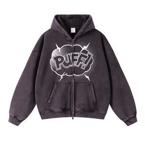 High Quality Men's 100% Cotton Acid Wash Hoodies Zipper up Long Sleeve Design with Custom Logo for Winter - Product Image 3