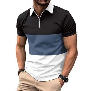 Mode nouveau été hommes décontracté respirant grande taille Jersey pour chemise sérigraphie couleur correspondant fermeture éclair revers haut - Product Image 1