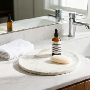 Plateau de service à bijoux en marbre Calacatta à un niveau, rond de 11,8 pouces, pour bureau, comptoir de salle de bain et décoration de cuisine - Product Image 4