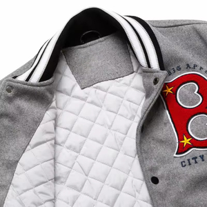 Veste universitaire en laine pour homme avec manches en cuir, broderie en chenille, style décontracté, veste d'hiver tissée, MOQ faible - Product Image 5