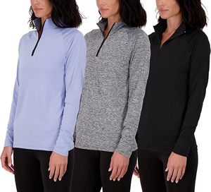 Paquete de 3 camisetas de manga larga de secado rápido para mujer, cuarto de cremallera, logotipo personalizado, manga con soporte, camiseta informal deportiva para montar a caballo para hombre - Product Image 5