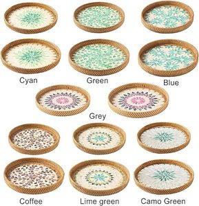Decorative Rattan Wicker <b>Serving</b> Tray Mother Pearl Inlay-Multi-Functional Bread Basket Fruit Storage Tray for Coffee Table Use - Product Image 5