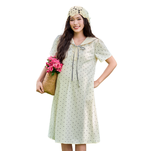 Robe de maternité V1420 pour l'été, col marin cool, motif cœur, matière en spandex - extensible, respirante, absorbant la transpiration, vente en gros - Product Image 1