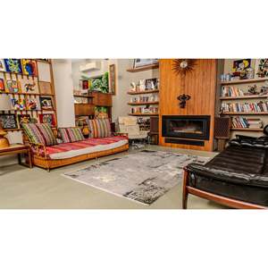 Tapis moderne beige Netline Home Depot MD009, fibres synthétiques durables, non-muants, facile à nettoyer pour chambre à coucher, bureau - Product Image 1