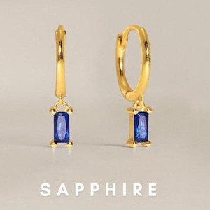 Pendientes de aro colgantes de zafiro-Pendiente de piedras preciosas con forma de Baguette de plata de ley 925, joyería de mujer con piedra natal facetada - Product Image 1