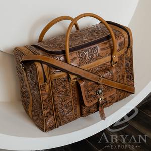 คอลเลกชันใหม่ล่าสุดวินเทจตะวันตก cowhide แกะสลักเดินทาง Duffel ทำด้วยมือสีน้ำตาลโบราณขนาดใหญ่กระเป๋าเครื่องมือในสัปดาห์ - Product Image 2