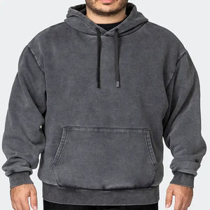 Sudadera con Capucha para Hombre, Estilo Básico, Lavado Ácido, Secado Rápido, Transpirable, Mezcla de Algodón, Bolsillo Bordado, Diseño Invernal, Tinte Liso - Product Image 4