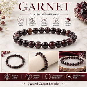 Bracelet en grenat naturel de 8 mm, perles rondes, pour la passion, la confiance, la vitalité et l'énergie positive - Bijou en cristal, cadeau pour homme et femme - Product Image 3