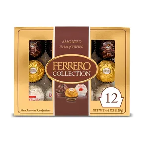 Ferrero Rocher, Premium Gourmet Assortiment Chocolat au lait aux noisettes, Chocolat noir et chocolats à la noix de coco, 4.6 Oz 12 pièces