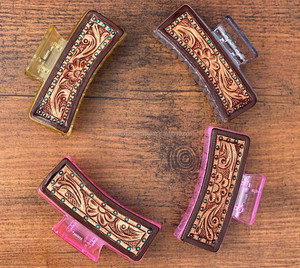 Nouvelle arrivée vente chaude Western élégant à la main usiné en cuir gravé pinces à cheveux en cuir griffe accessoires de cheveux pour les femmes - Product Image 2