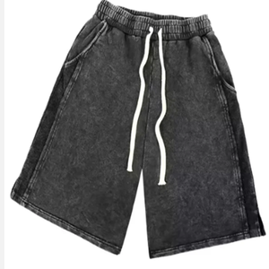 Verano nueva moda 100% algodón Casual Fitness Wear Athletic Shorts Set mens streetwear shorts conjunto desgastado lavado ácido - Product Image 5