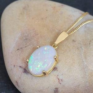 Natural Ethiopian Opal Stone <b>Sterling</b> <b>Silver</b> Bezel Set Link <b>Chain</b> Pendant Vintage Wedding Gift <b>for</b> Fashion Jewelry Lovers - Product Image 2