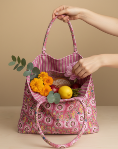 กระเป๋าผ้าคอตตอนพิมพ์ลายสำหรับผู้หญิงชุดกระเป๋าโท้ทสะพายไหล่สไตล์อินเดียโบราณเป็นมิตรกับสิ่งแวดล้อม - Product Image 2
