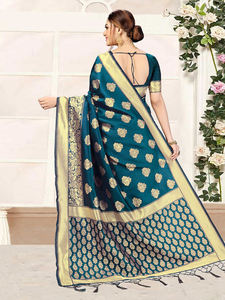 Trendmalls Saree en soie Banarasi pour femme avec chemisier non cousu (S05-Morpeach) Vêtements de mariage décontractés vêtements indiens pakistanais - Product Image 2