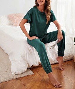 OEM personnalisé 2024 dames pyjamas costumes de nuit femmes vêtements de nuit à manches courtes T-shirt coton vêtements de détente pyjamas pour femmes ensemble - Product Image 6